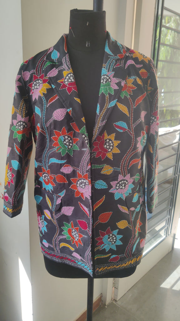 Black and MultiColor Reversible Kantha Jacket