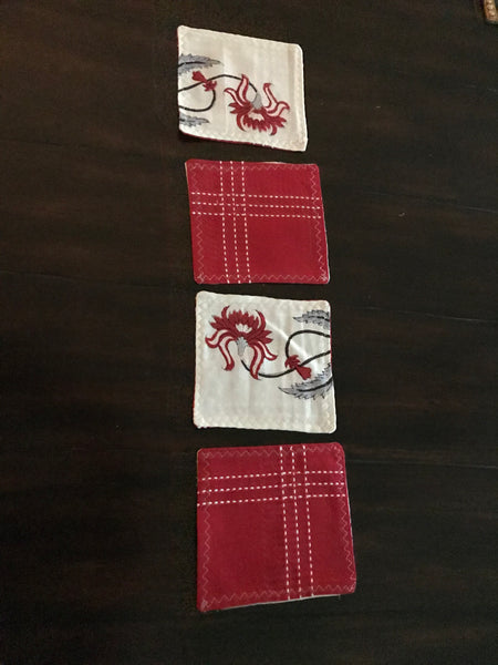 Red Flower Reversible Coasters