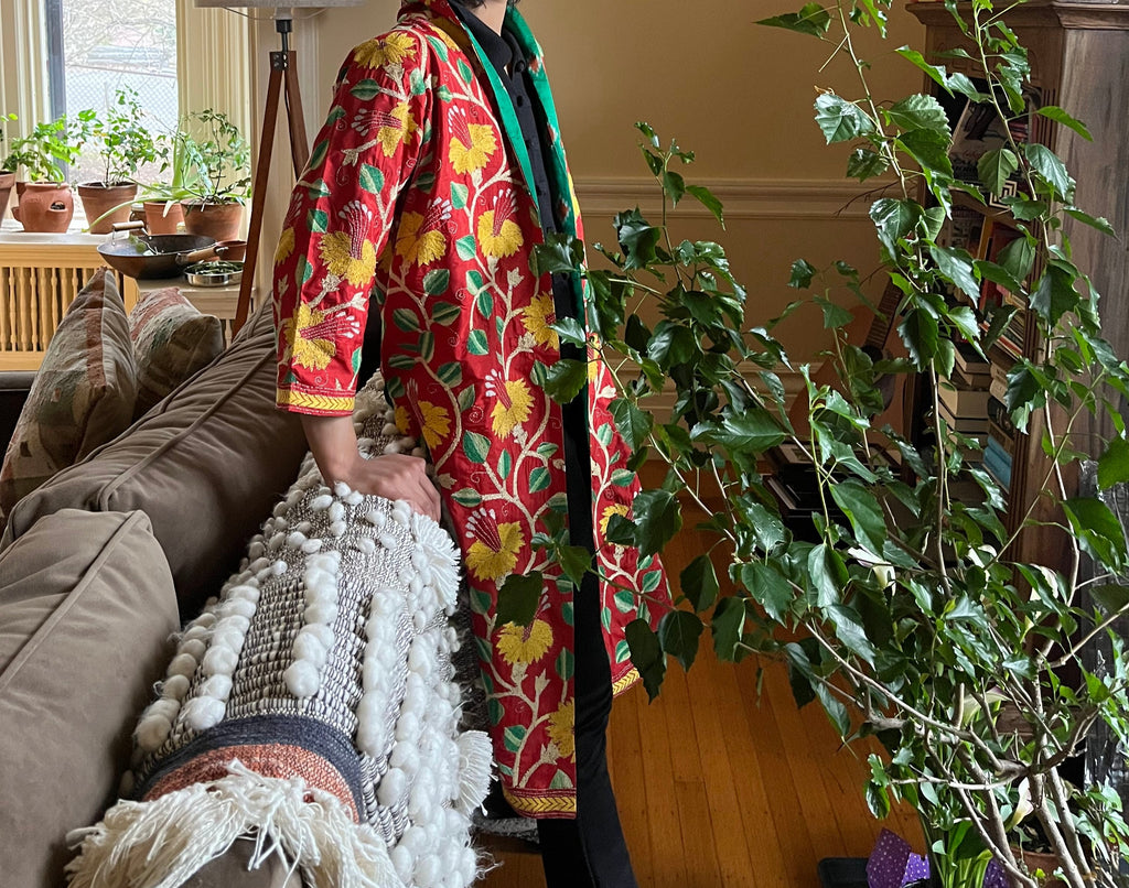 Red Green Kantha Long Jacket